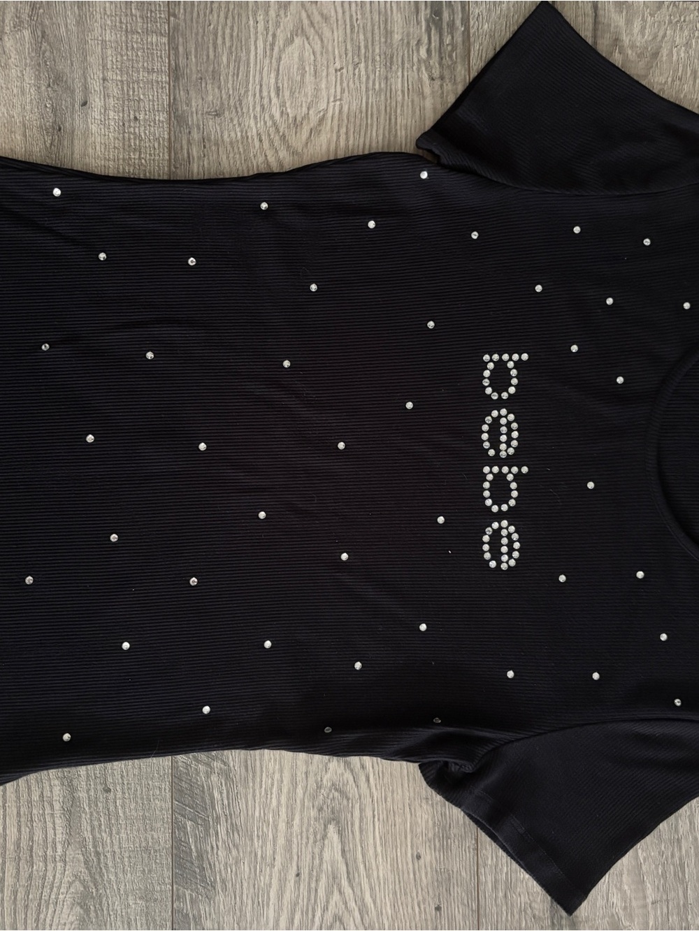 bebe Black Short Sleeve Tee with Rhinestone Logo